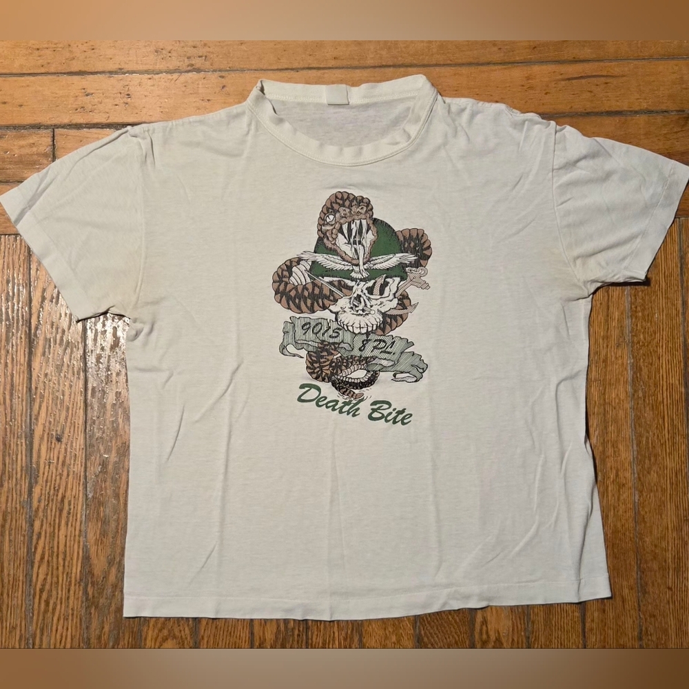 VTG 90s DEATH BITE Military T-Shirt Boxy L